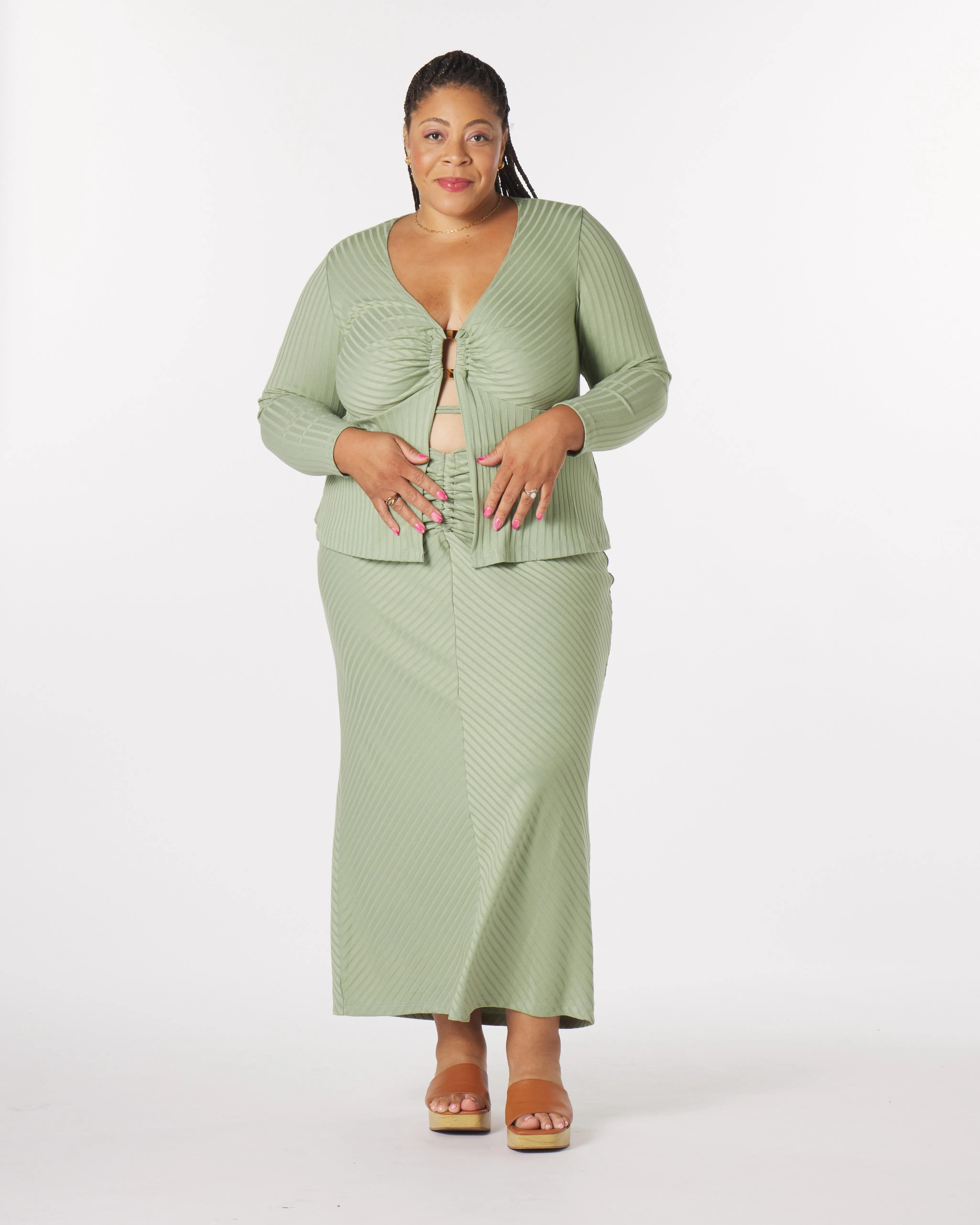 “Luna” Knit O-Ring Top in Sage