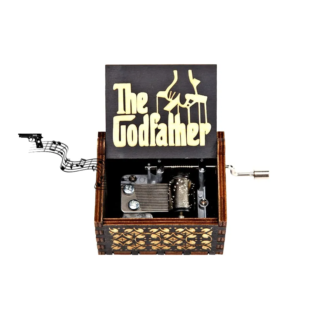 The Godfather Music Box, Hand Crank Classic Antique Carved Wood Musical Boxes 🎶
